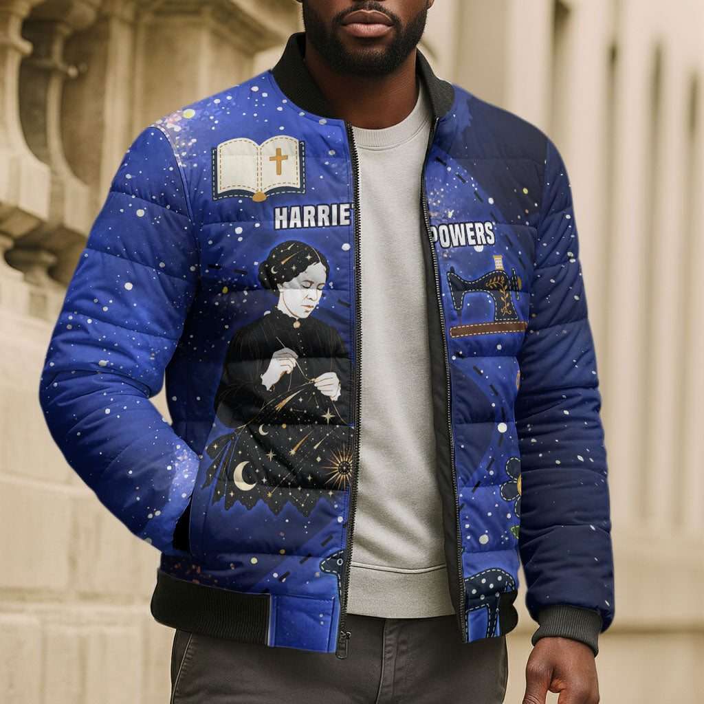 Harriet Powers Bomber Puffer Jacket African American History - Galaxy Celestial Starry Night - Folk Art Quilter