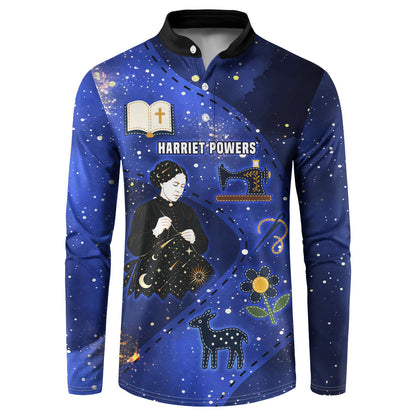 Harriet Powers Button Sweatshirt African American History - Galaxy Celestial Starry Night - Folk Art Quilter