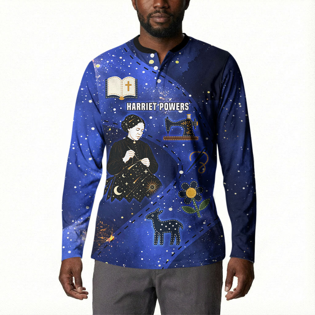 Harriet Powers Button Sweatshirt African American History - Galaxy Celestial Starry Night - Folk Art Quilter