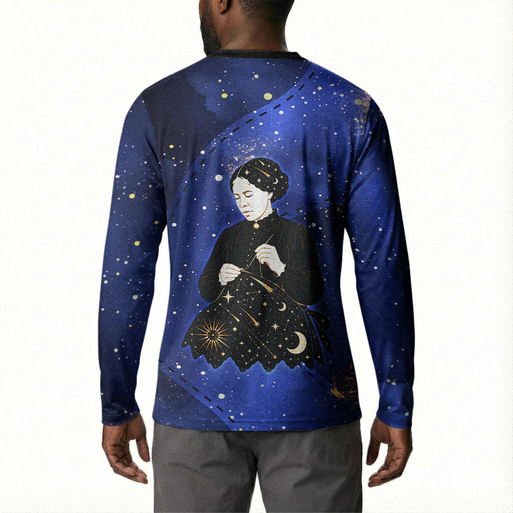 Harriet Powers Button Sweatshirt African American History - Galaxy Celestial Starry Night - Folk Art Quilter