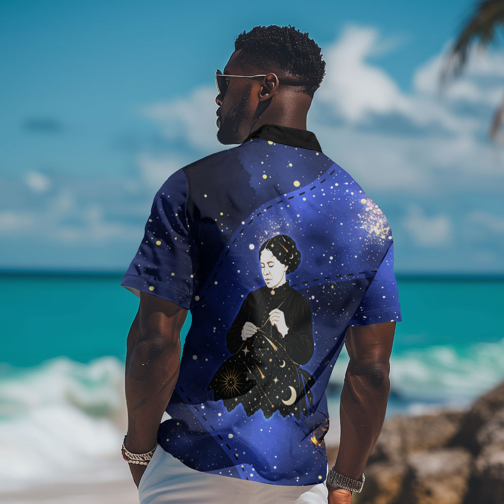 Harriet Powers Hawaiian Shirt African American History - Galaxy Celestial Starry Night - Folk Art Quilter