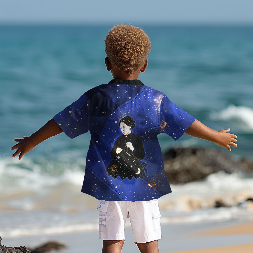 Harriet Powers Kid Hawaiian Shirt African American History - Galaxy Celestial Starry Night - Folk Art Quilter