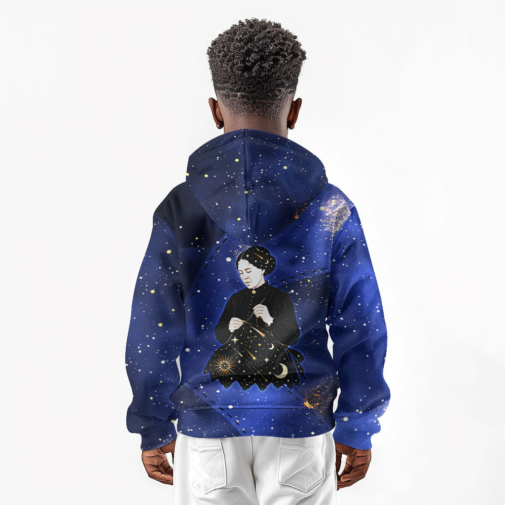 Harriet Powers Kid Hoodie African American History - Galaxy Celestial Starry Night - Folk Art Quilter