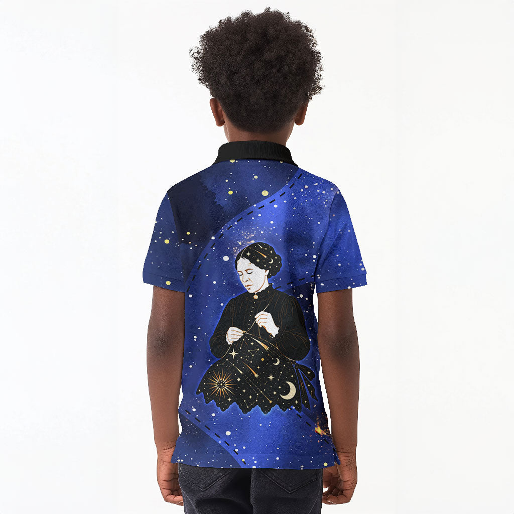 Harriet Powers Kid Polo Shirt African American History - Galaxy Celestial Starry Night - Folk Art Quilter