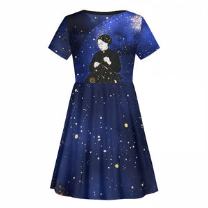 Harriet Powers Kid Short Sleeve Dress African American History - Galaxy Celestial Starry Night - Folk Art Quilter