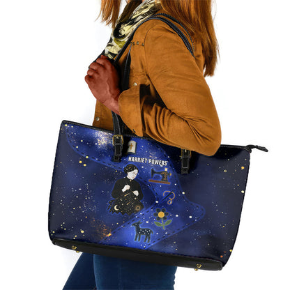 Harriet Powers Leather Tote Bag African American History - Galaxy Celestial Starry Night - Folk Art Quilter