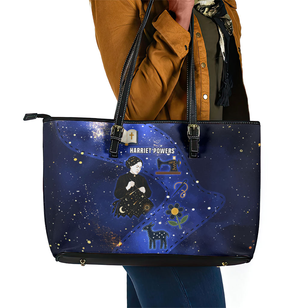 Harriet Powers Leather Tote Bag African American History - Galaxy Celestial Starry Night - Folk Art Quilter