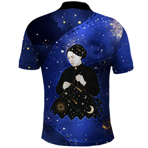 Harriet Powers Polo Shirt African American History - Galaxy Celestial Starry Night - Folk Art Quilter
