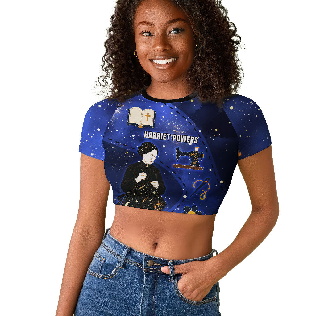 Harriet Powers Raglan Cropped T shirt African American History - Galaxy Celestial Starry Night - Folk Art Quilter