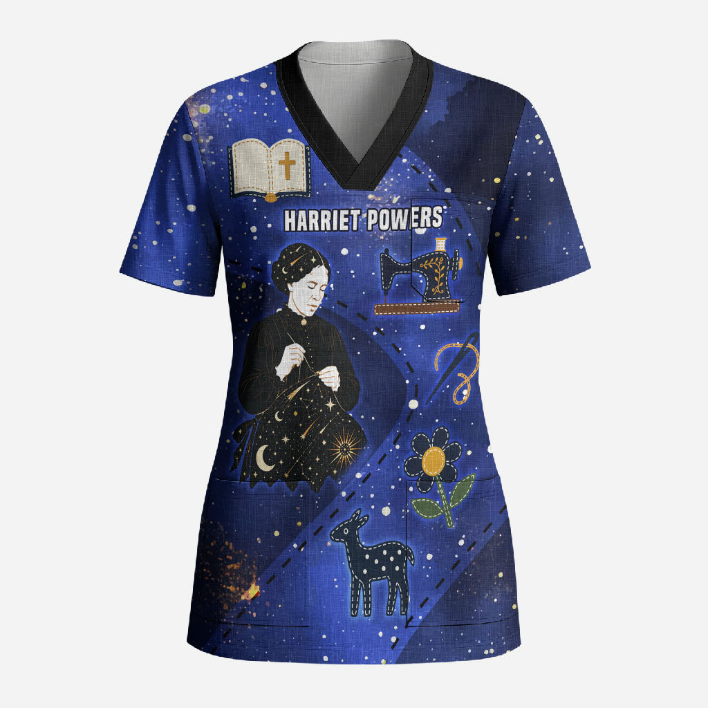 Harriet Powers Scrub Top African American History - Galaxy Celestial Starry Night - Folk Art Quilter
