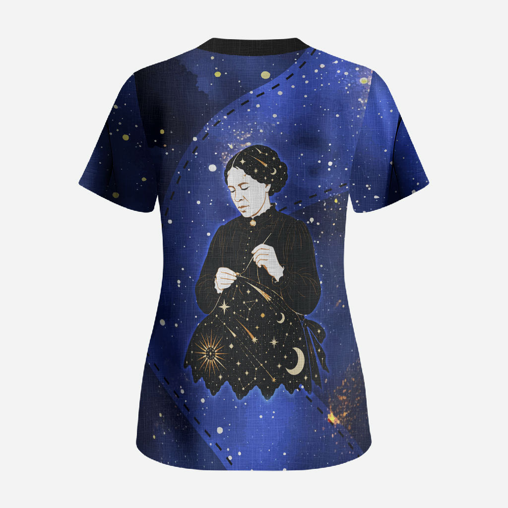 Harriet Powers Scrub Top African American History - Galaxy Celestial Starry Night - Folk Art Quilter