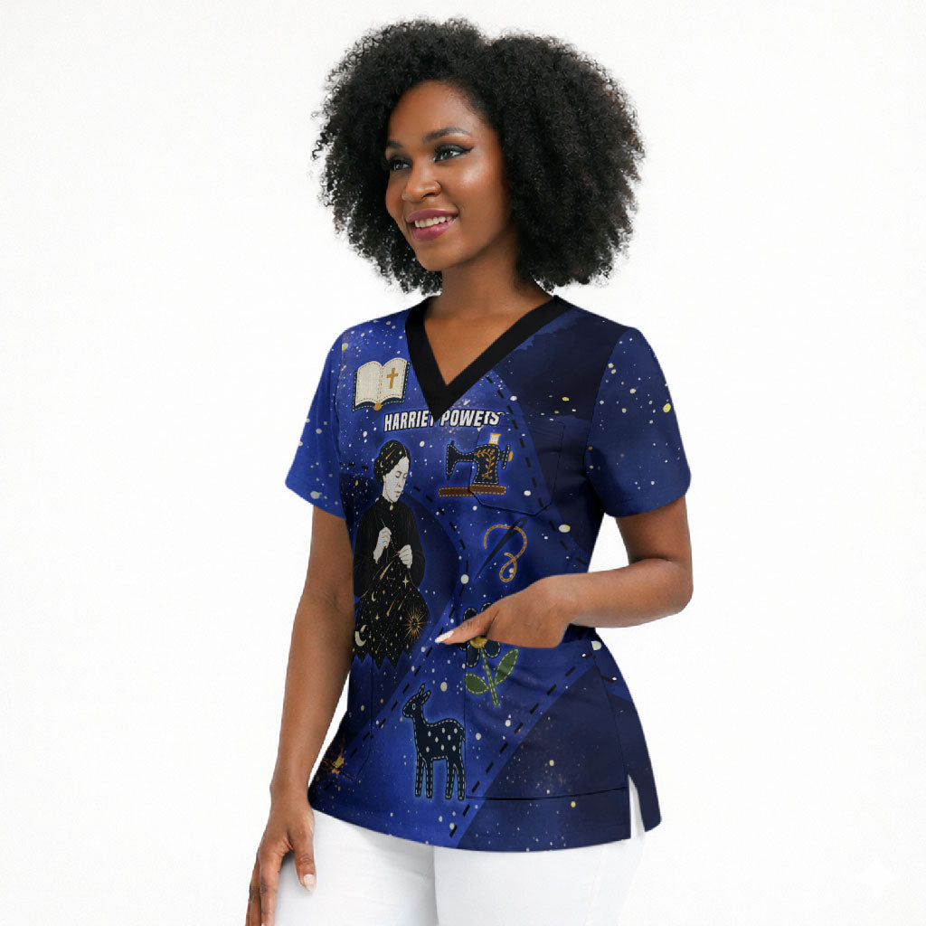 Harriet Powers Scrub Top African American History - Galaxy Celestial Starry Night - Folk Art Quilter