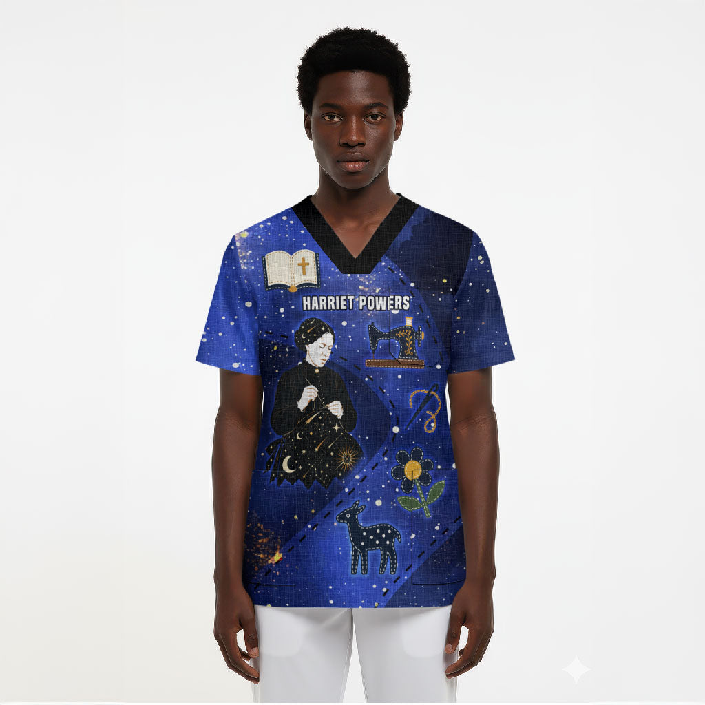 Harriet Powers Scrub Top African American History - Galaxy Celestial Starry Night - Folk Art Quilter