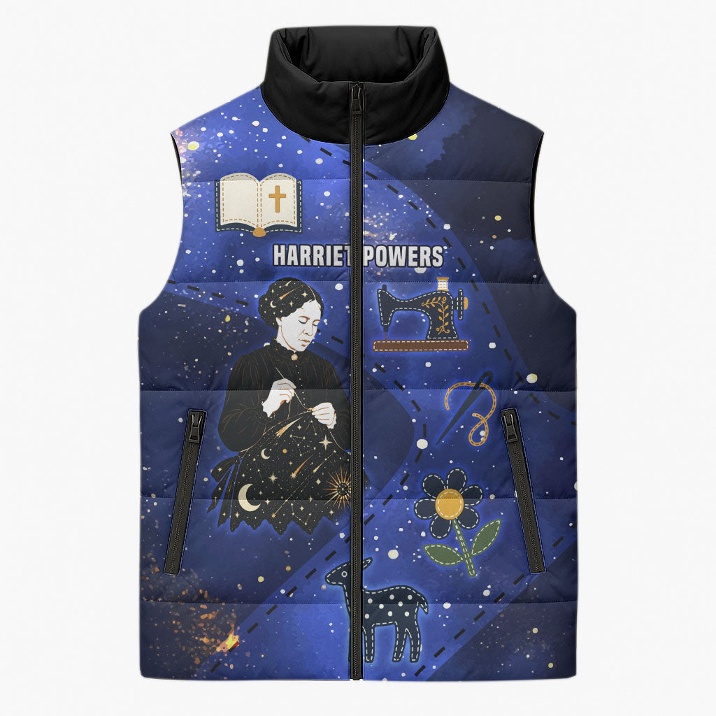 Harriet Powers Sleeveless Puffer Jacket African American History - Galaxy Celestial Starry Night - Folk Art Quilter