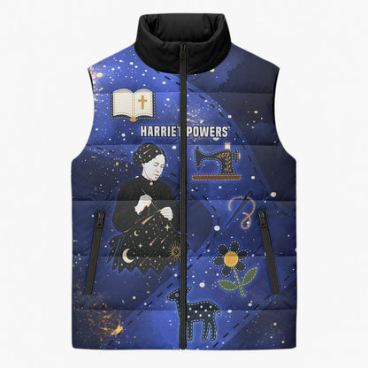 Harriet Powers Sleeveless Puffer Jacket African American History - Galaxy Celestial Starry Night - Folk Art Quilter