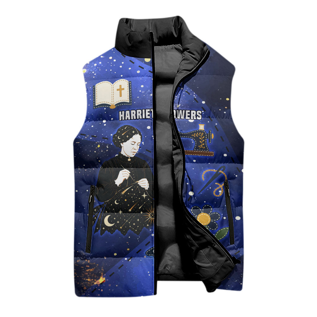 Harriet Powers Sleeveless Puffer Jacket African American History - Galaxy Celestial Starry Night - Folk Art Quilter