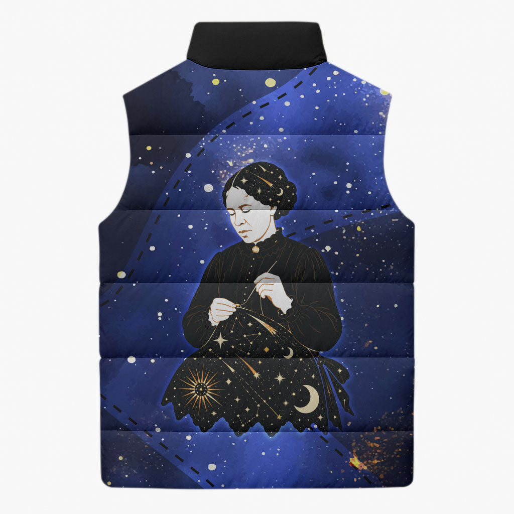 Harriet Powers Sleeveless Puffer Jacket African American History - Galaxy Celestial Starry Night - Folk Art Quilter