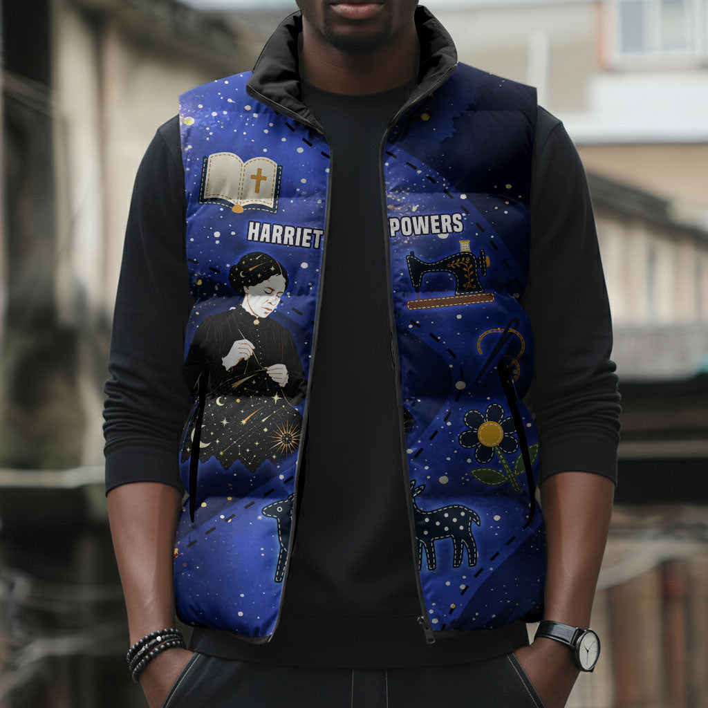 Harriet Powers Sleeveless Puffer Jacket African American History - Galaxy Celestial Starry Night - Folk Art Quilter