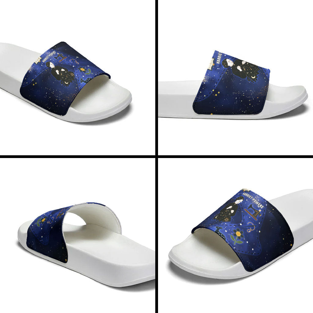 Harriet Powers Slide Sandals African American History - Galaxy Celestial Starry Night - Folk Art Quilter