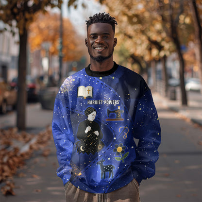 Harriet Powers Sweatshirt African American History - Galaxy Celestial Starry Night - Folk Art Quilter