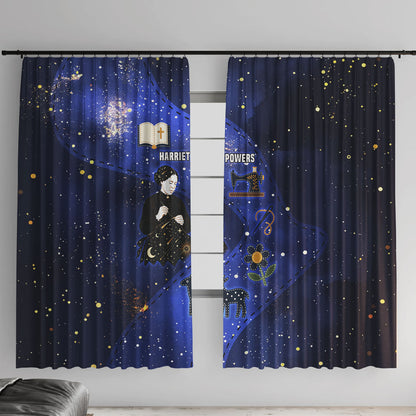 Harriet Powers Window Curtain African American History - Galaxy Celestial Starry Night - Folk Art Quilter