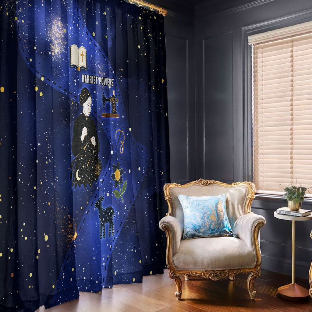 Harriet Powers Window Curtain African American History - Galaxy Celestial Starry Night - Folk Art Quilter