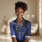 Harriet Powers Women Casual Shirt African American History - Galaxy Celestial Starry Night - Folk Art Quilter