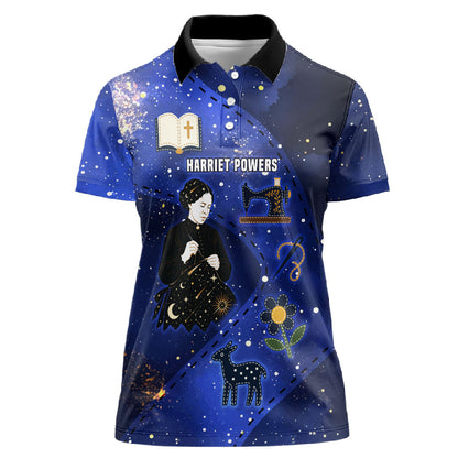 Harriet Powers Women Polo Shirt African American History - Galaxy Celestial Starry Night - Folk Art Quilter