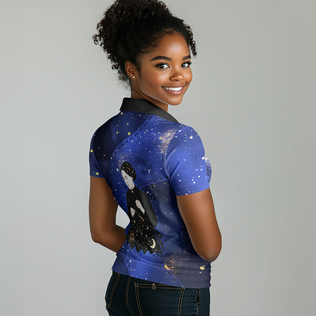 Harriet Powers Women Polo Shirt African American History - Galaxy Celestial Starry Night - Folk Art Quilter