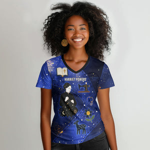 Harriet Powers Women V-Neck T-Shirt African American History - Galaxy Celestial Starry Night - Folk Art Quilter