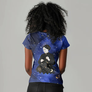 Harriet Powers Women V-Neck T-Shirt African American History - Galaxy Celestial Starry Night - Folk Art Quilter
