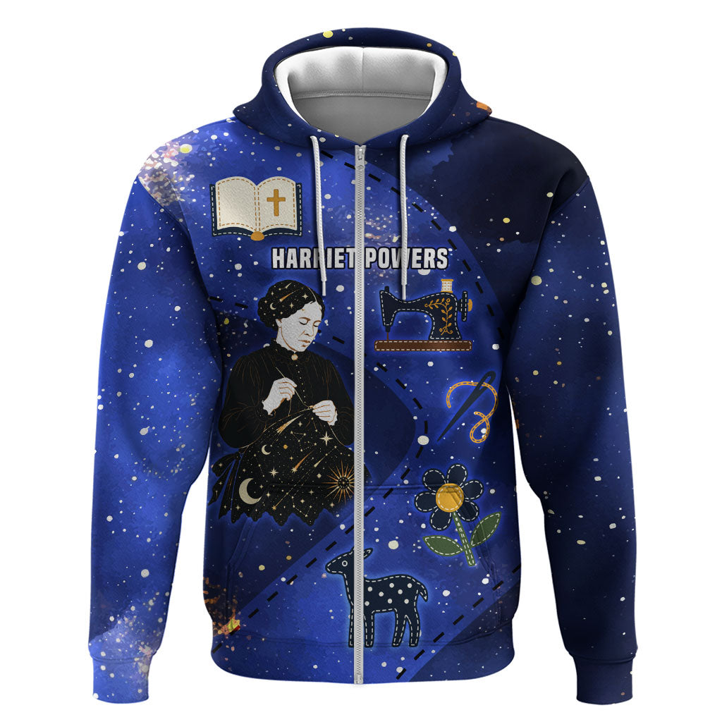 Harriet Powers Zip Hoodie African American History - Galaxy Celestial Starry Night - Folk Art Quilter