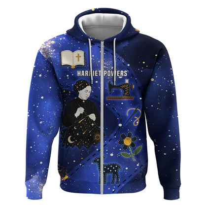 Harriet Powers Zip Hoodie African American History - Galaxy Celestial Starry Night - Folk Art Quilter