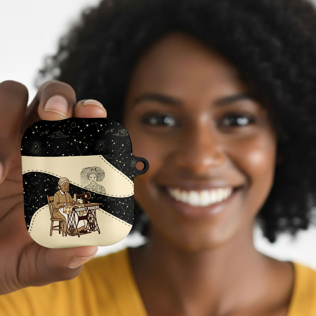 Harriet Powers Celestial Mystery AirPods Case Vintage Line Art - African American Folk Quilt Pattern