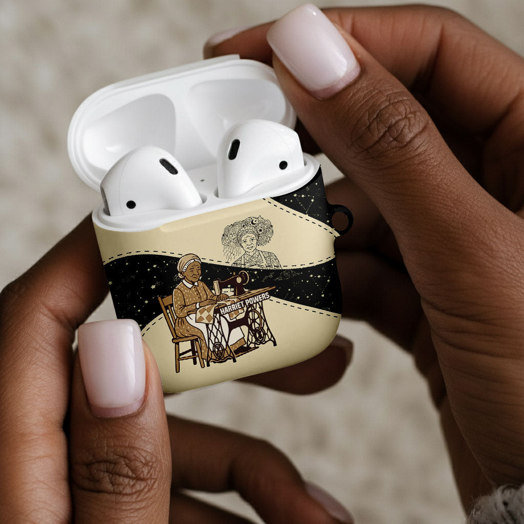 Harriet Powers Celestial Mystery AirPods Case Vintage Line Art - African American Folk Quilt Pattern