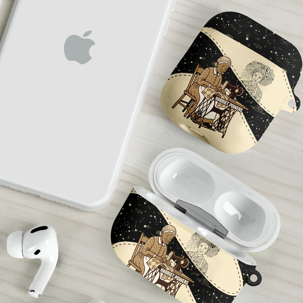 Harriet Powers Celestial Mystery AirPods Case Vintage Line Art - African American Folk Quilt Pattern