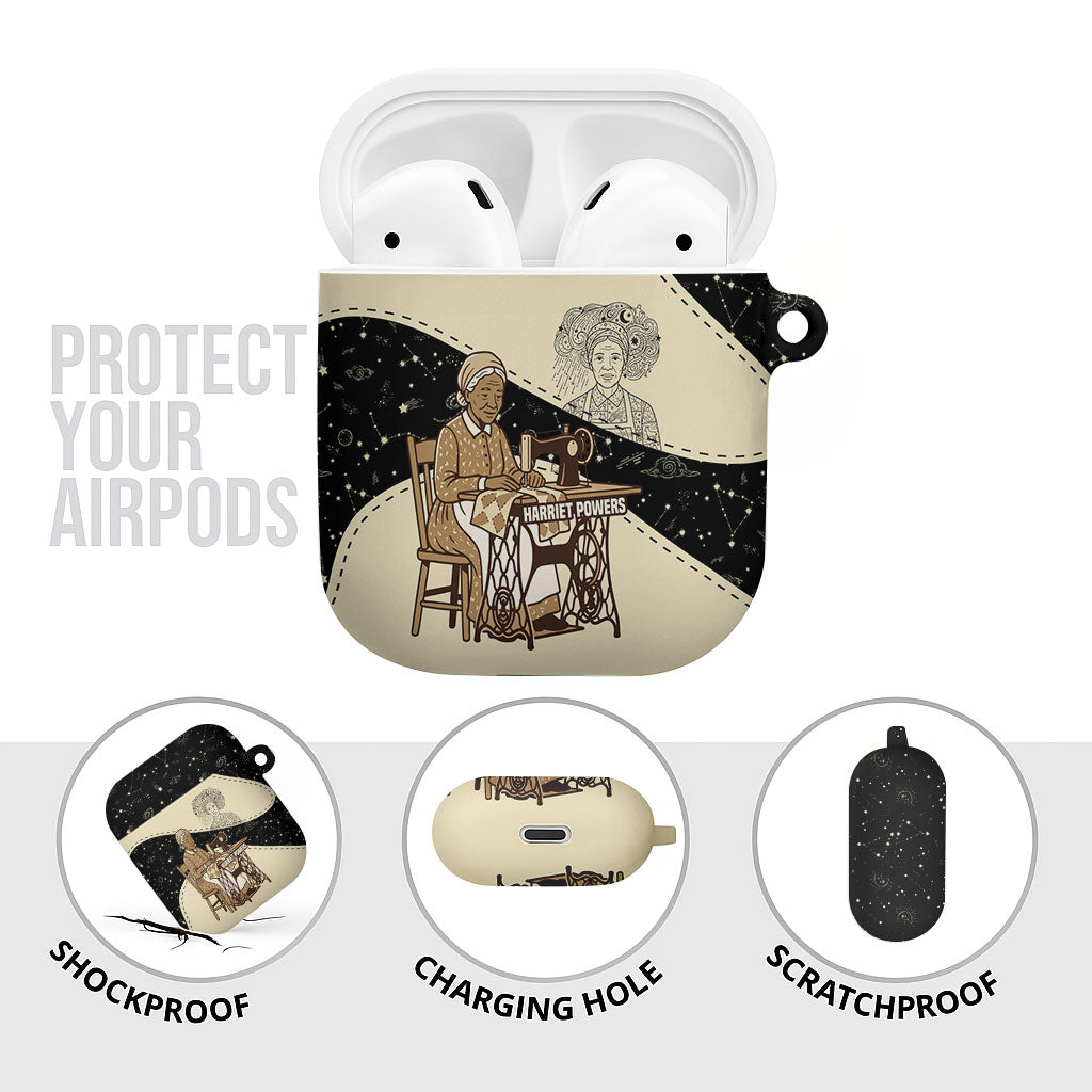 Harriet Powers Celestial Mystery AirPods Case Vintage Line Art - African American Folk Quilt Pattern