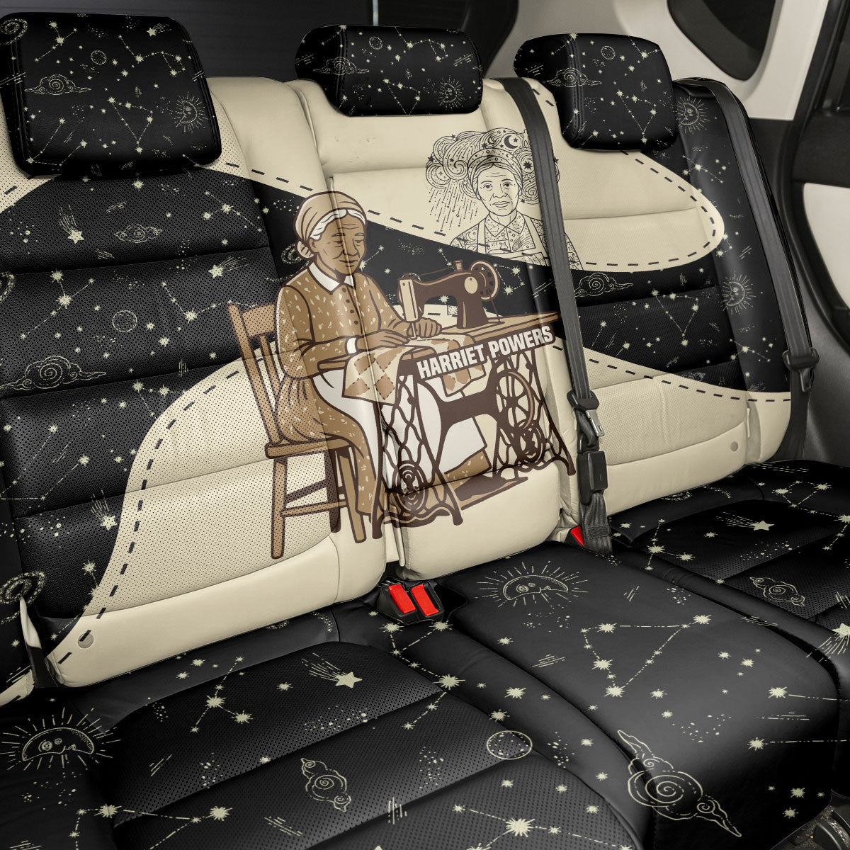 Harriet Powers Celestial Mystery Back Car Seat Cover Vintage Line Art - African American Folk Quilt Pattern