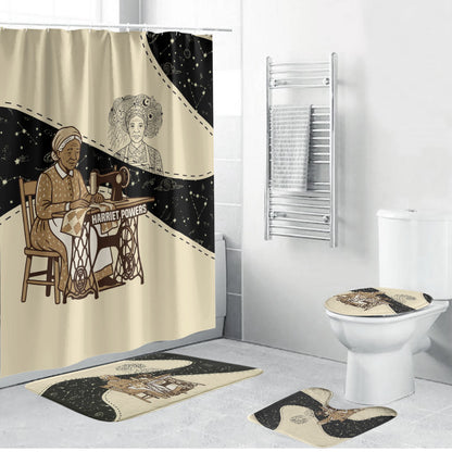 Harriet Powers Celestial Mystery Bathroom Set Vintage Line Art - African American Folk Quilt Pattern