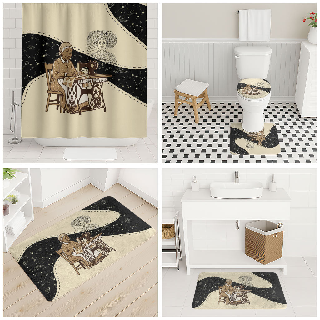 Harriet Powers Celestial Mystery Bathroom Set Vintage Line Art - African American Folk Quilt Pattern