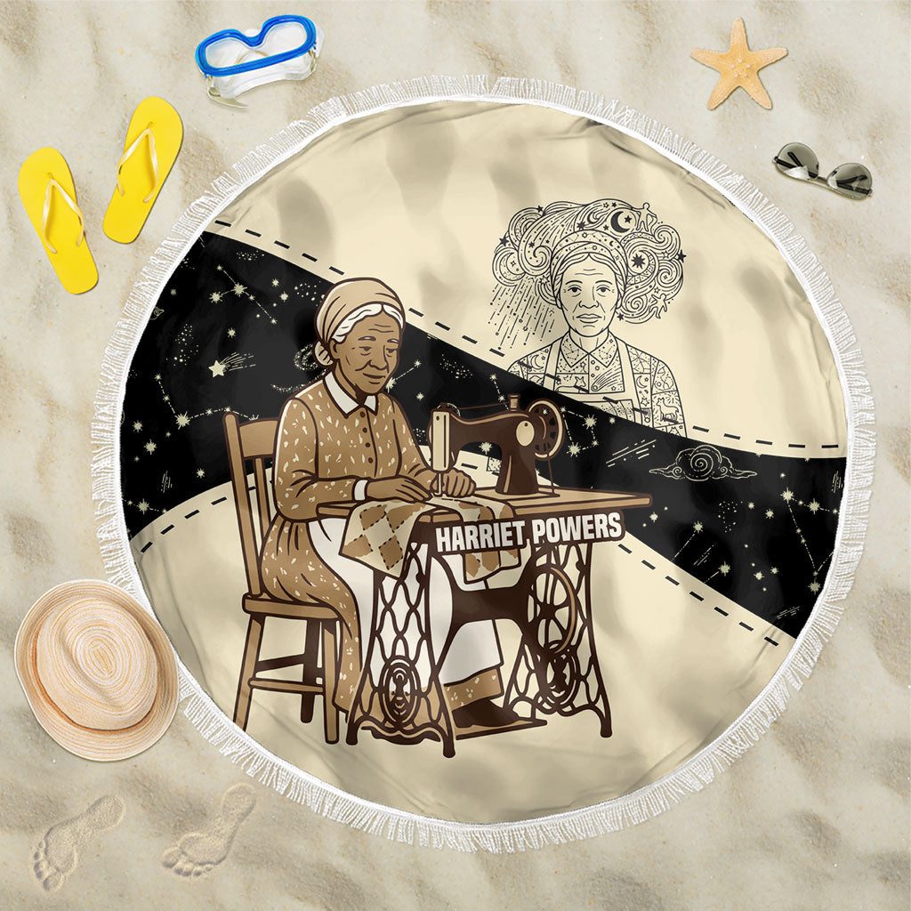 Harriet Powers Celestial Mystery Beach Blanket Vintage Line Art - African American Folk Quilt Pattern