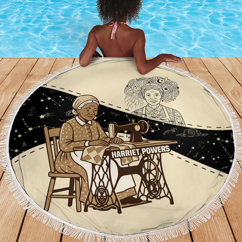 Harriet Powers Celestial Mystery Beach Blanket Vintage Line Art - African American Folk Quilt Pattern