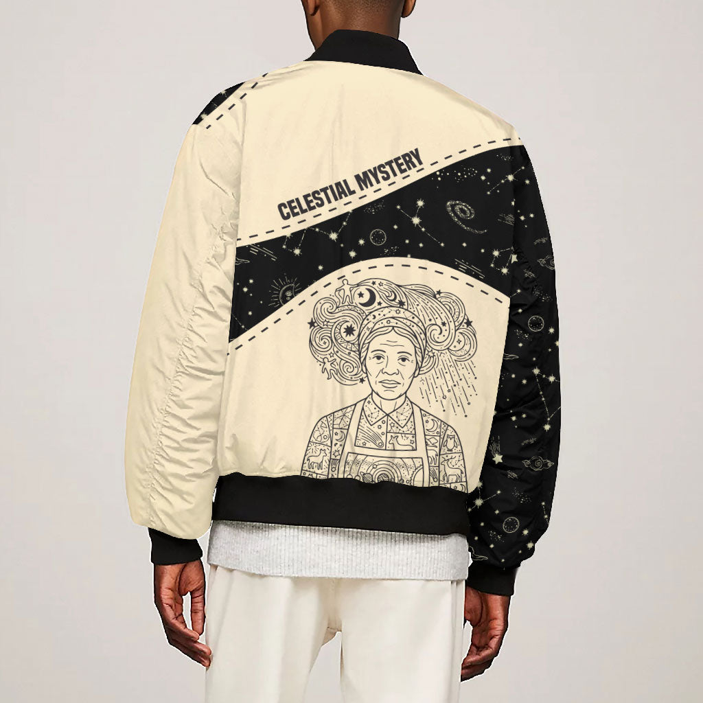 Harriet Powers Celestial Mystery Bomber Jacket Vintage Line Art - African American Folk Quilt Pattern