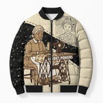 Harriet Powers Celestial Mystery Bomber Puffer Jacket Vintage Line Art - African American Folk Quilt Pattern