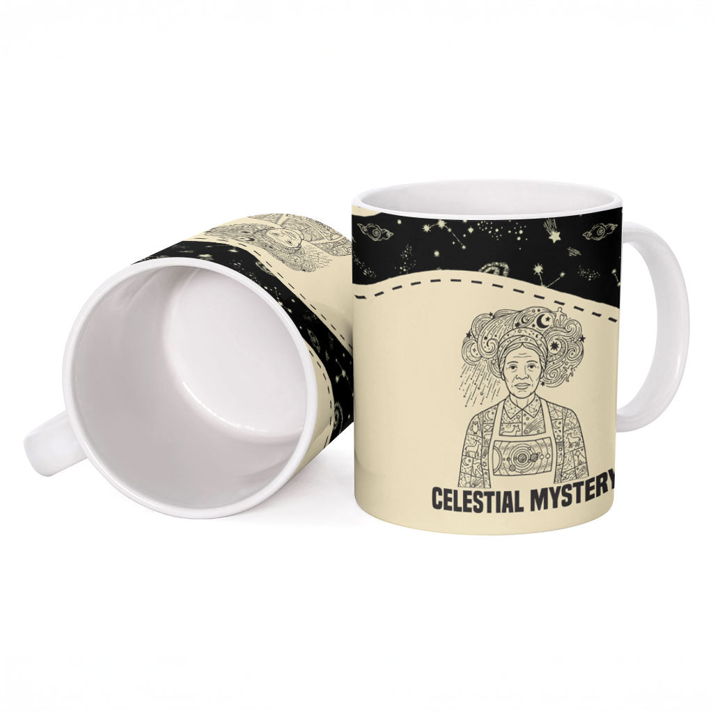 Harriet Powers Celestial Mystery Ceramic Mug Vintage Line Art - African American Folk Quilt Pattern