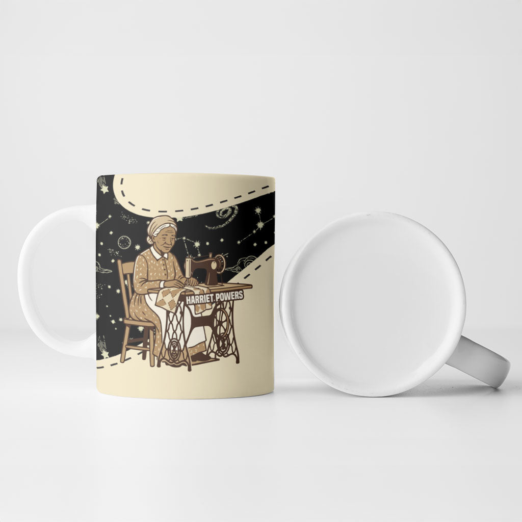 Harriet Powers Celestial Mystery Ceramic Mug Vintage Line Art - African American Folk Quilt Pattern