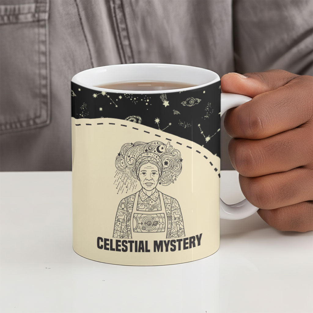 Harriet Powers Celestial Mystery Ceramic Mug Vintage Line Art - African American Folk Quilt Pattern