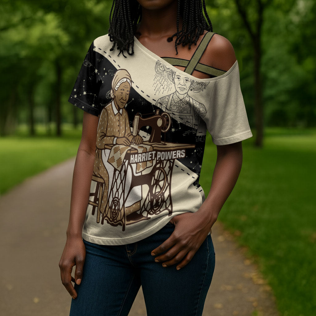 Harriet Powers Celestial Mystery Cross Shoulder Shirt Vintage Line Art - African American Folk Quilt Pattern