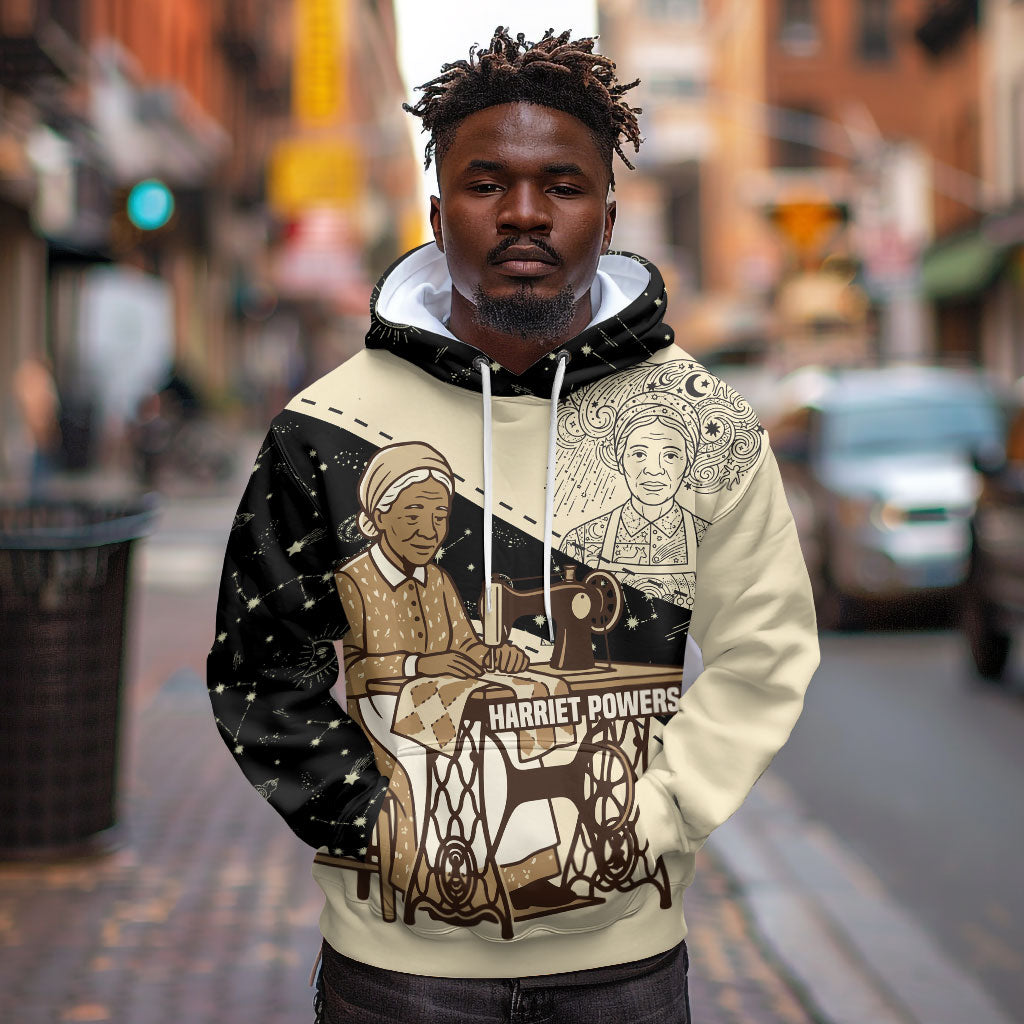 Harriet Powers Celestial Mystery Hoodie Vintage Line Art - African American Folk Quilt Pattern