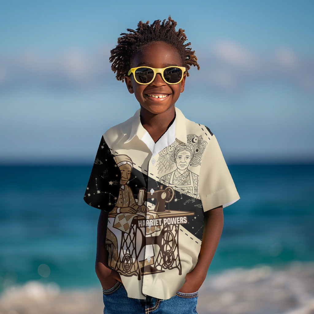 Harriet Powers Celestial Mystery Kid Hawaiian Shirt Vintage Line Art - African American Folk Quilt Pattern